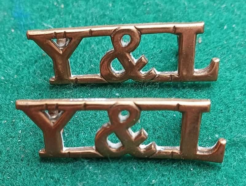 British Army, York & Lancaster Regiment brass titles pair