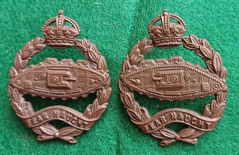 British Army, Royal Tank Regt Officer's bronze collars, facing pair