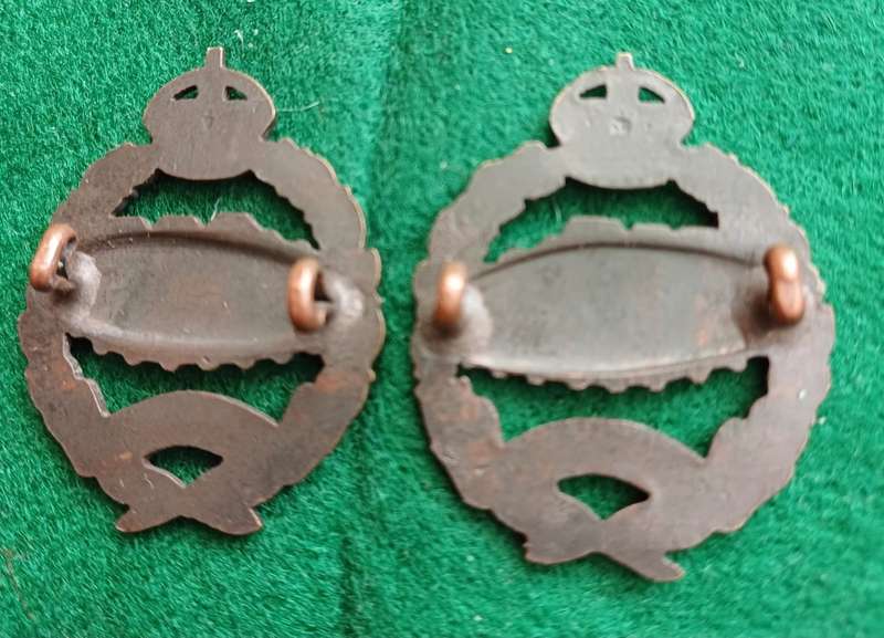 British Army, Royal Tank Regt Officer's bronze collars, facing pair