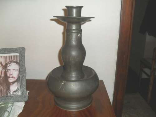 * RARE 1700 ANTIQUE SANTIAGO PORTUGAL PEWTER BULBOUS CANDLESTICK HOLDER