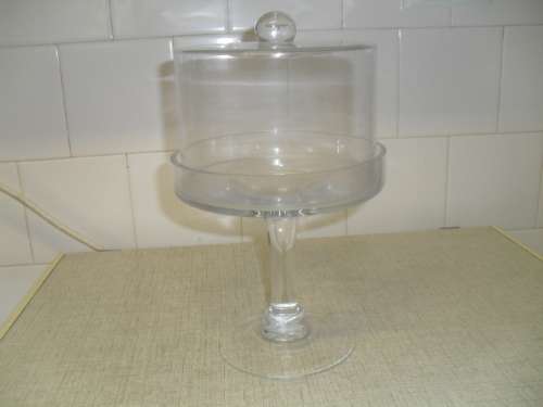 (***)GLASS COOKIE  PEDESTAL STAND-DOME-27cm tall base12cm,platform16.5cm across