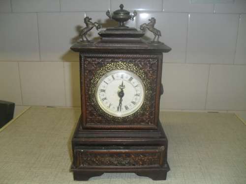 (ot4/2) VINTAGE STYLE  MANTLE  CLOCK - 29cm high, base 16x12cm clock face 9.5cm across - not working