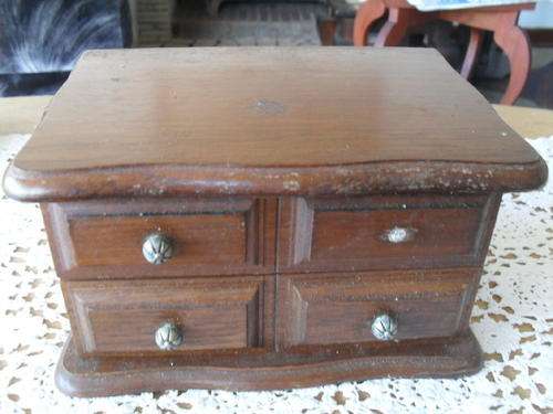 A VINTAGE WOODEN JEWELLERY BOX -1 drawer + earing and ring surface