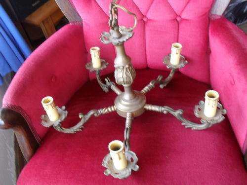A LOVELY METAL 5 ARM CHANDELIER -with candle looking holders