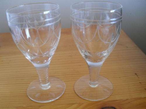 (35)a PAIR OF STUART CRYSTAL   SHERRY / PORT WINE GLASSES -11cm high, opening and base 5.5cm