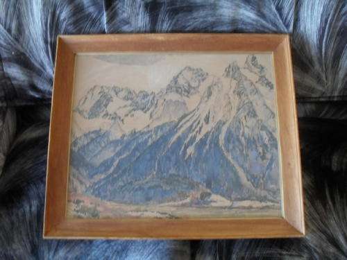SNOW CAPPED MOUNTAINS -cant make out the artists signature  -46cm x 55cm