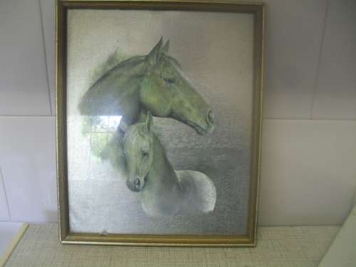 *#  A VINTAGE RUANE MANNING PICTURE - HORSE HEADS - 26 x 24cm