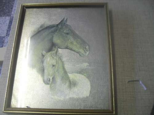 *#  A VINTAGE RUANE MANNING PICTURE - HORSE HEADS - 26 x 24cm
