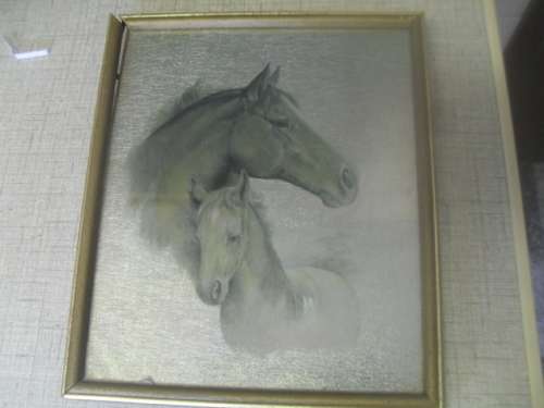 *#  A VINTAGE RUANE MANNING PICTURE - HORSE HEADS - 26 x 24cm