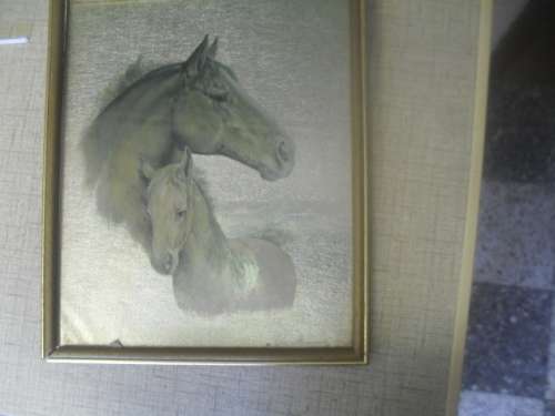 *#  A VINTAGE RUANE MANNING PICTURE - HORSE HEADS - 26 x 24cm