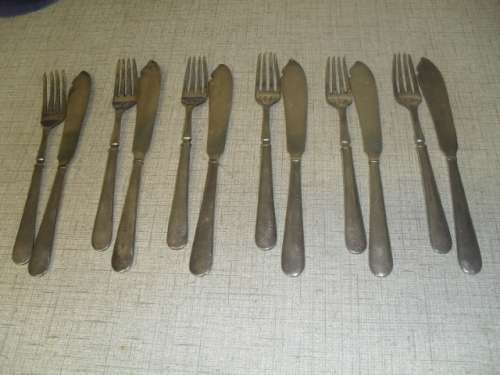 6x antique silver plated fish forks and knives