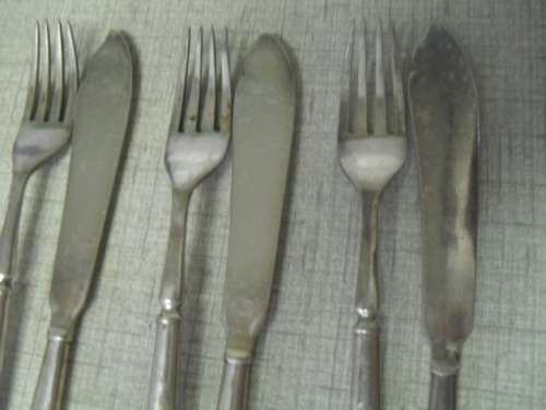6x antique silver plated fish forks and knives