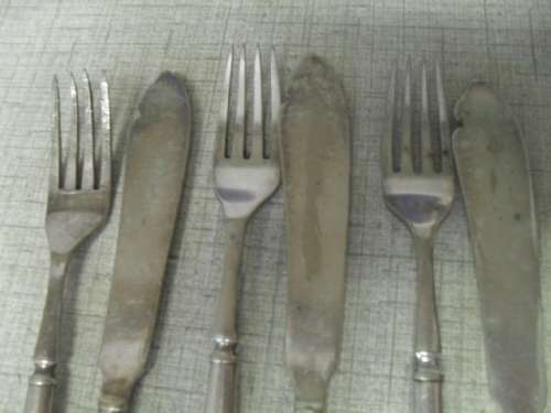 6x antique silver plated fish forks and knives