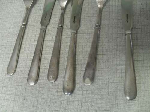 6x antique silver plated fish forks and knives
