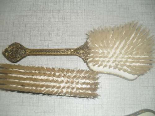 * #FILIGREE METAL HANDLE ANTIQUE DRESSING TABLE SET- Mirror, Brush Clothes brush.
