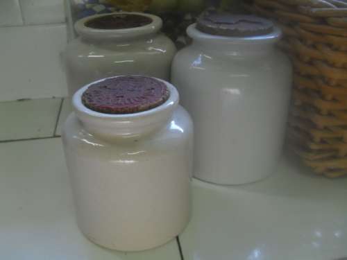 *# 3x VINTAGE LAB FRENCH STONEWARE GREY GLAZE MOUTARDE MEAUX MUSTARD JARS -tallest 12cm base 10cm