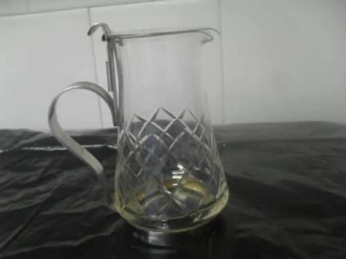 Vintage glass and metal honey or cream decanter - 9.5cm tall base 5cm