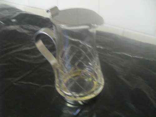 Vintage glass and metal honey or cream decanter - 9.5cm tall base 5cm