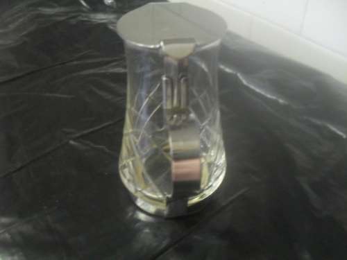 Vintage glass and metal honey or cream decanter - 9.5cm tall base 5cm