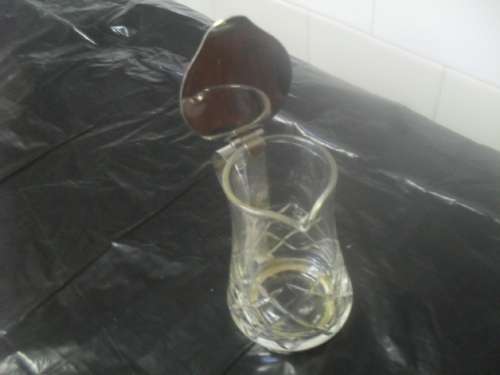 Vintage glass and metal honey or cream decanter - 9.5cm tall base 5cm