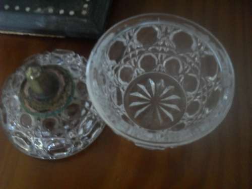 Hobnail Glass Vanity Jar with Metal Handle