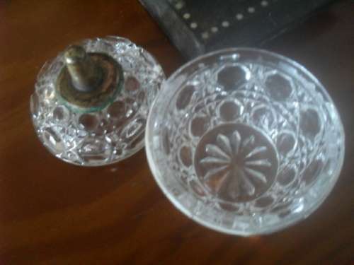 Hobnail Glass Vanity Jar with Metal Handle