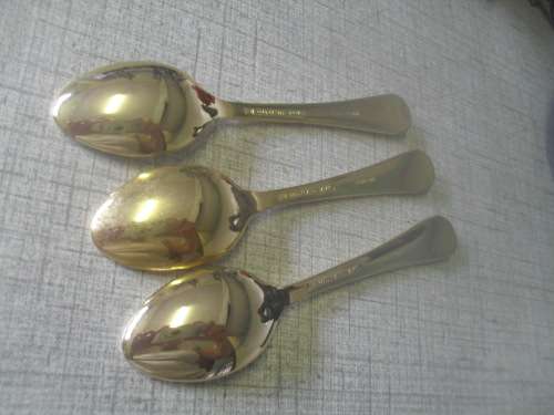 *#SPECIAL for 7 days ONLY#*  3x GOLD PLATED - 24K and ENAMEL BOWL TEA SPOONS. - JAPAN