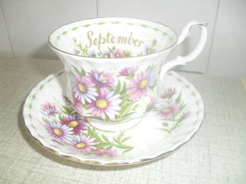 *#SPECIAL for 7 days ONLY*#. ROYAL ALBERT DUO, FLOWER OF THE MONTH - SEPTEMBER - Gold rim not worn.