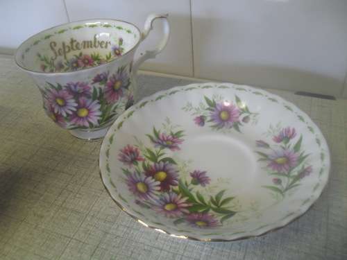 *#SPECIAL for 7 days ONLY*#. ROYAL ALBERT DUO, FLOWER OF THE MONTH - SEPTEMBER - Gold rim not worn.