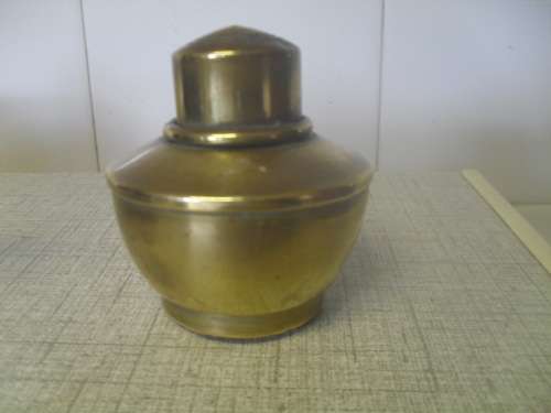* VICTORIAN TRAVELING BRASS INKWELL.?? not sure- a shoe motif stamped