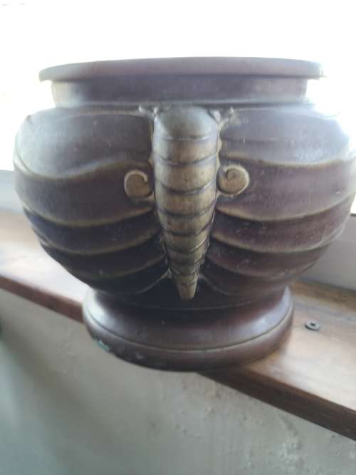 *###A LARGE BRONZE ? ORIENTAL STAMPED SIGNATURE  JARDINIERE with Elephant trunk decor.
