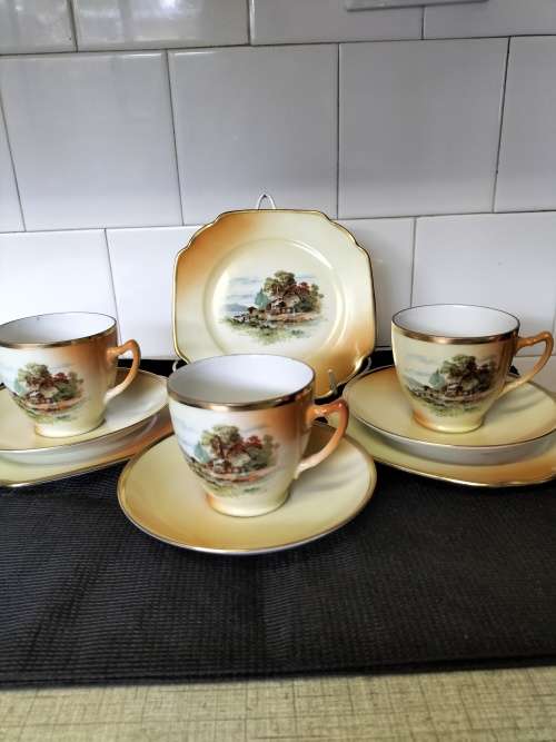 *##3x GORGEOUS CZECHOSLOVAKIA TRIOS PORCELAIN