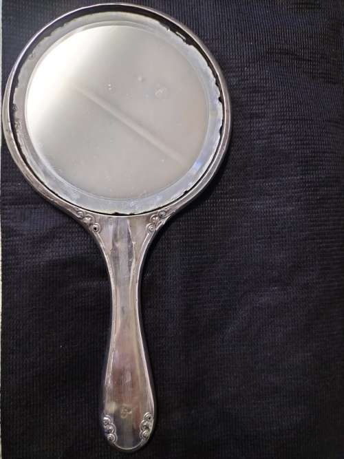 *.## An ANTIQUE BIRMINGHAM  SILVER HANDHELD. MIRROR