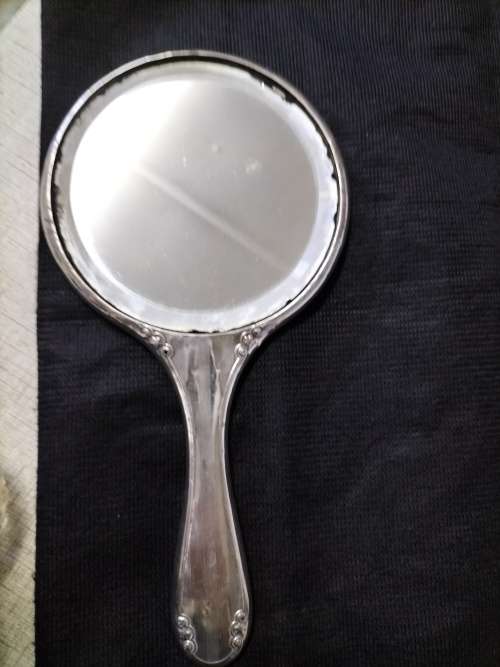 *.## An ANTIQUE BIRMINGHAM  SILVER HANDHELD. MIRROR
