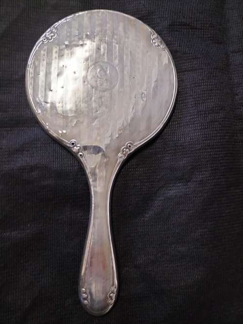*.## An ANTIQUE BIRMINGHAM  SILVER HANDHELD. MIRROR