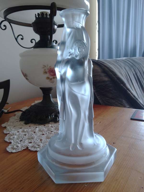 A gorgeous blue frosted glass Walther AND Sohne. (no marks) 3 Grace  candle stick holder