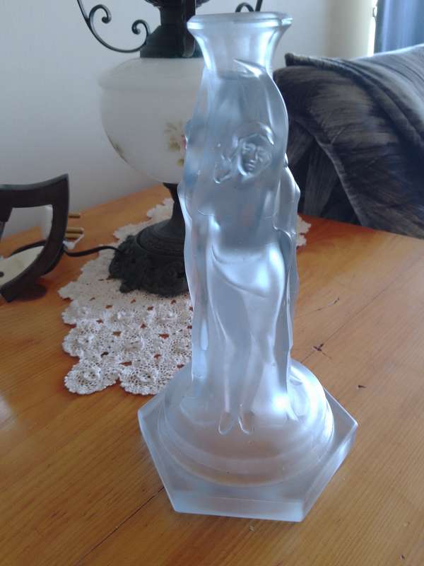 A gorgeous blue frosted glass Walther AND Sohne. (no marks) 3 Grace  candle stick holder