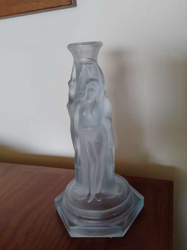 A gorgeous blue frosted glass Walther AND Sohne. (no marks) 3 Grace  candle stick holder