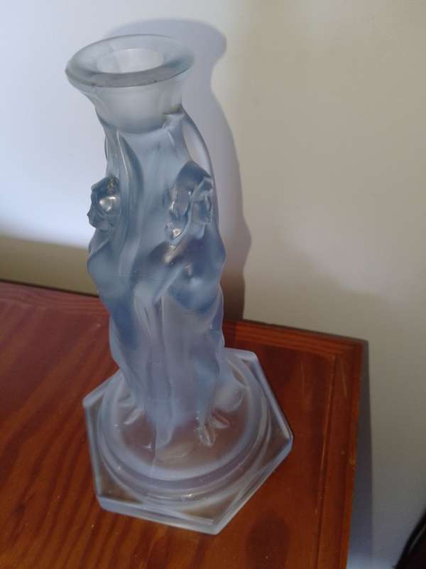 A gorgeous blue frosted glass Walther AND Sohne. (no marks) 3 Grace  candle stick holder