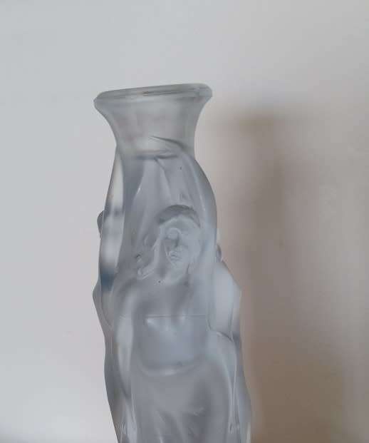 A gorgeous blue frosted glass Walther AND Sohne. (no marks) 3 Grace  candle stick holder