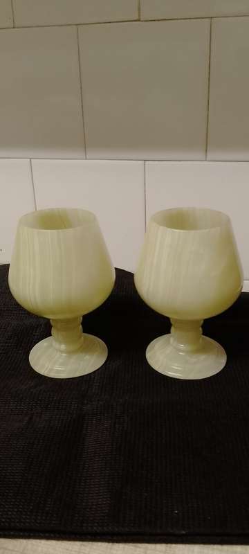 *#A PAIR OF VINTAGE ALABASTER GOBLETS