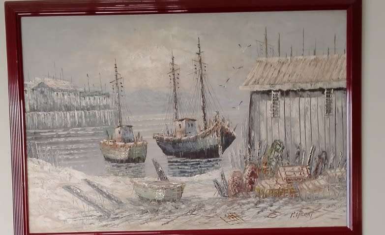 An OIL SEASCAPE ON BOARD - P.STIRRAT