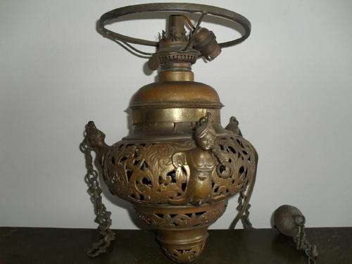 An intriguing Ceiling Light fitting.- Bottom section brass top half brass coated?