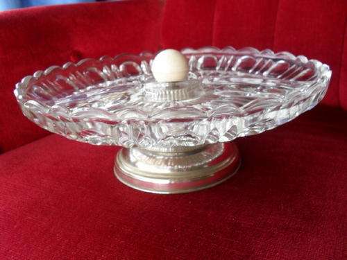 A VINTAGE SNACK PLATE ON A SILVER PLATED STAND -Celtic  made in England SP on BRASS