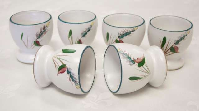 DENBY POTTERY ENGLAND - SET OF SIX EGG CUPS - WHEAT SHEAF - EXCELLENT CONDITION