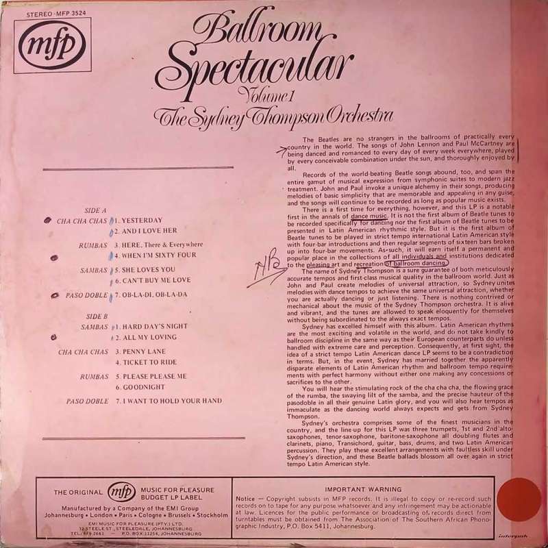 LP - The Sydney Thompson Orchestra - Ballroom Spectacular Volume 1