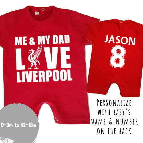 PERSONALISED LIVERPOOL FC Baby Romper with NAME & NUMBER/Me & My Dad Love Liverpool Baby Romper