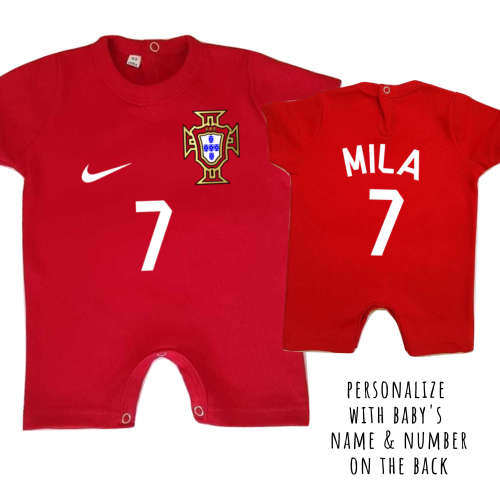 PORTUGAL Football Baby Romper with NAME & NUMBER/ Baby Clothes /Portuguese baby outfit/ Baby Shower