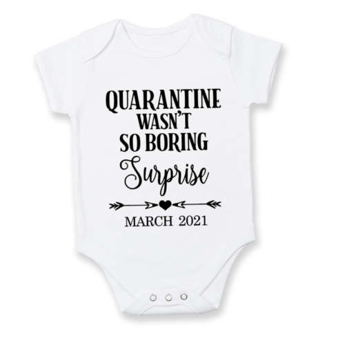 QUARANTINE wasn`t so BORING....SURPRISE! / baby onesie/PREGNANCY REVEAL Onesie/ Baby announcement