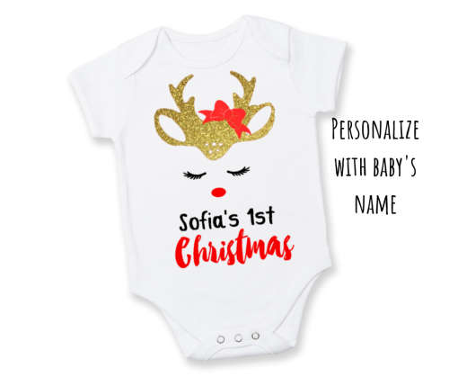 Personalized Reindeer Christmas baby grow for girl1st Christmas baby outfit Personalized baby gift